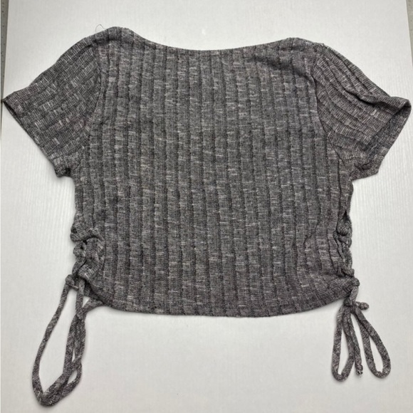 Charlotte Russe Gray T shirt Crop Top Side Ties Womens Size XS Lace Up string - Picture 4 of 4